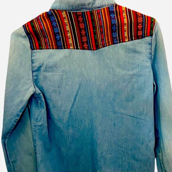 Denim Long Sleeve Studded Top with Print - Picture 5 of 5